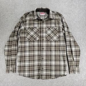Vintage Wrangler Fleece Shacket Small Brown Plaid Flannel Button Up Winter Work